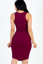 Casual Ribbed Split Neck Bodycon Dress (CAPELLA)