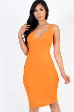 Casual Ribbed Split Neck Bodycon Dress (CAPELLA)