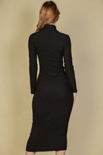 Ribbed Mock Neck Long Sleeve Bodycon Midi Dress (CAPELLA)