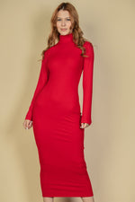Ribbed Mock Neck Long Sleeve Bodycon Midi Dress (CAPELLA)