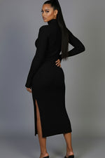 Sweater-Knit Fuzzy Turtle Neck Split Thigh Dress (CAPELLA)