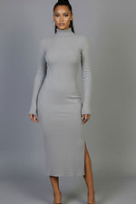 Sweater-Knit Fuzzy Turtle Neck Split Thigh Dress (CAPELLA)