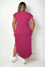 Plus Size Hidden Pocket Batwing Sleeve V Neck Long Dress (CAPELLA)