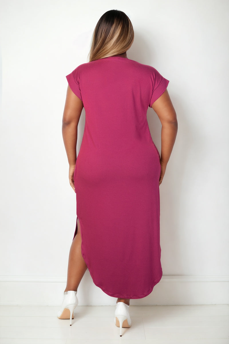 Plus Size Hidden Pocket Batwing Sleeve V Neck Long Dress (CAPELLA)