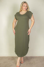 Plus Size Hidden Pocket Batwing Sleeve V Neck Long Dress (CAPELLA)