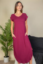 Hidden Pocket Batwing Sleeve V Neck Long Dress (CAPELLA)