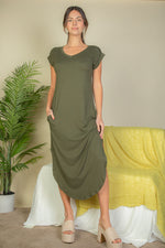 Hidden Pocket Batwing Sleeve V Neck Long Dress (CAPELLA)
