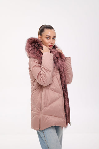 Genuine Silver Fox Fur Trim Down Insulated Parka - By Baano