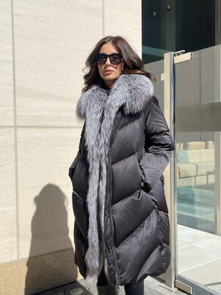 Amandine Genuine Silver Fox Down Parka - By Baano