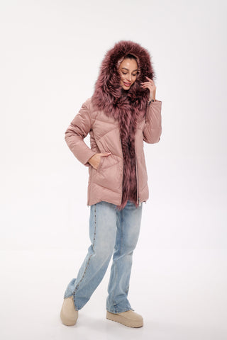 Genuine Silver Fox Fur Trim Down Insulated Parka - By Baano
