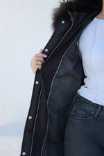 Celeste Genuine Fur Trim Down Fill Coat in Fig