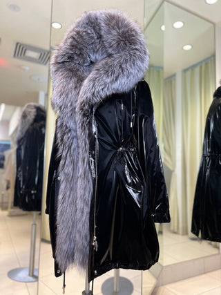Genuine Silver Fox Fully Lined Hood Rabbit Insulated Parka - By Baano