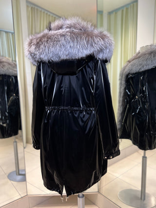 Genuine Silver Fox Fully Lined Hood Rabbit Insulated Parka - By Baano