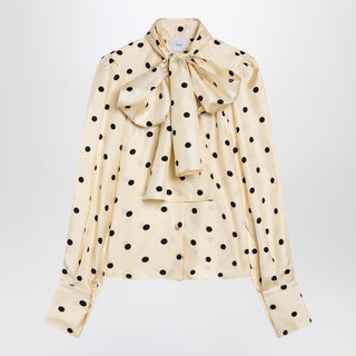 Polka Dot Silk Blouse With Bow
