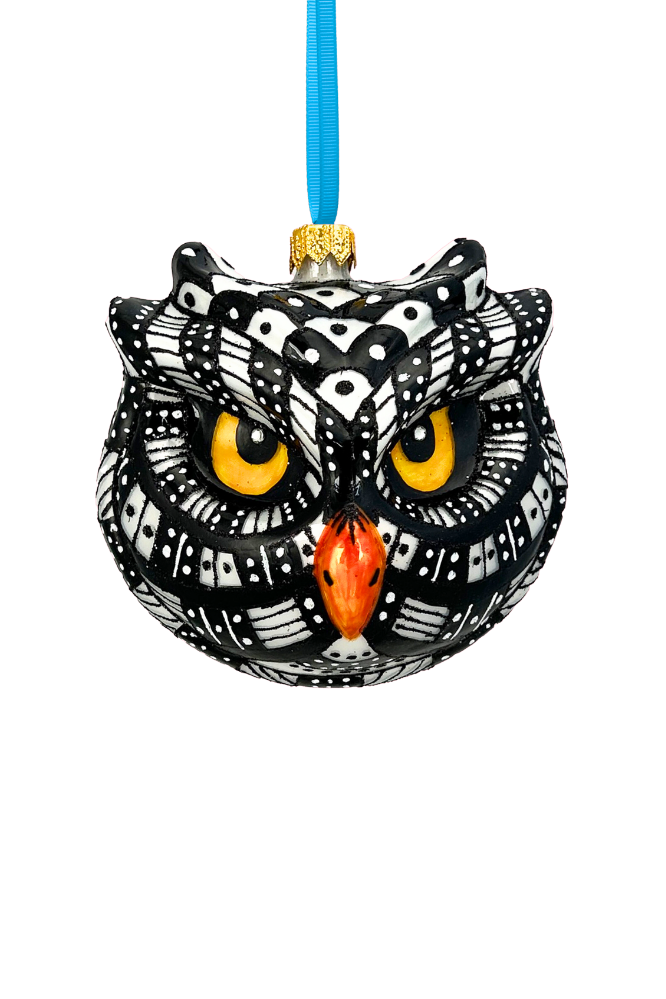 Monochrome Owl Polish Glass Ornament