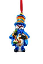 Blue Christmas Snowman Glass Ornament