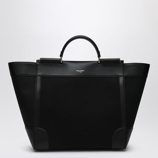 Black Fabric And Leather Tote Bag - By Baano