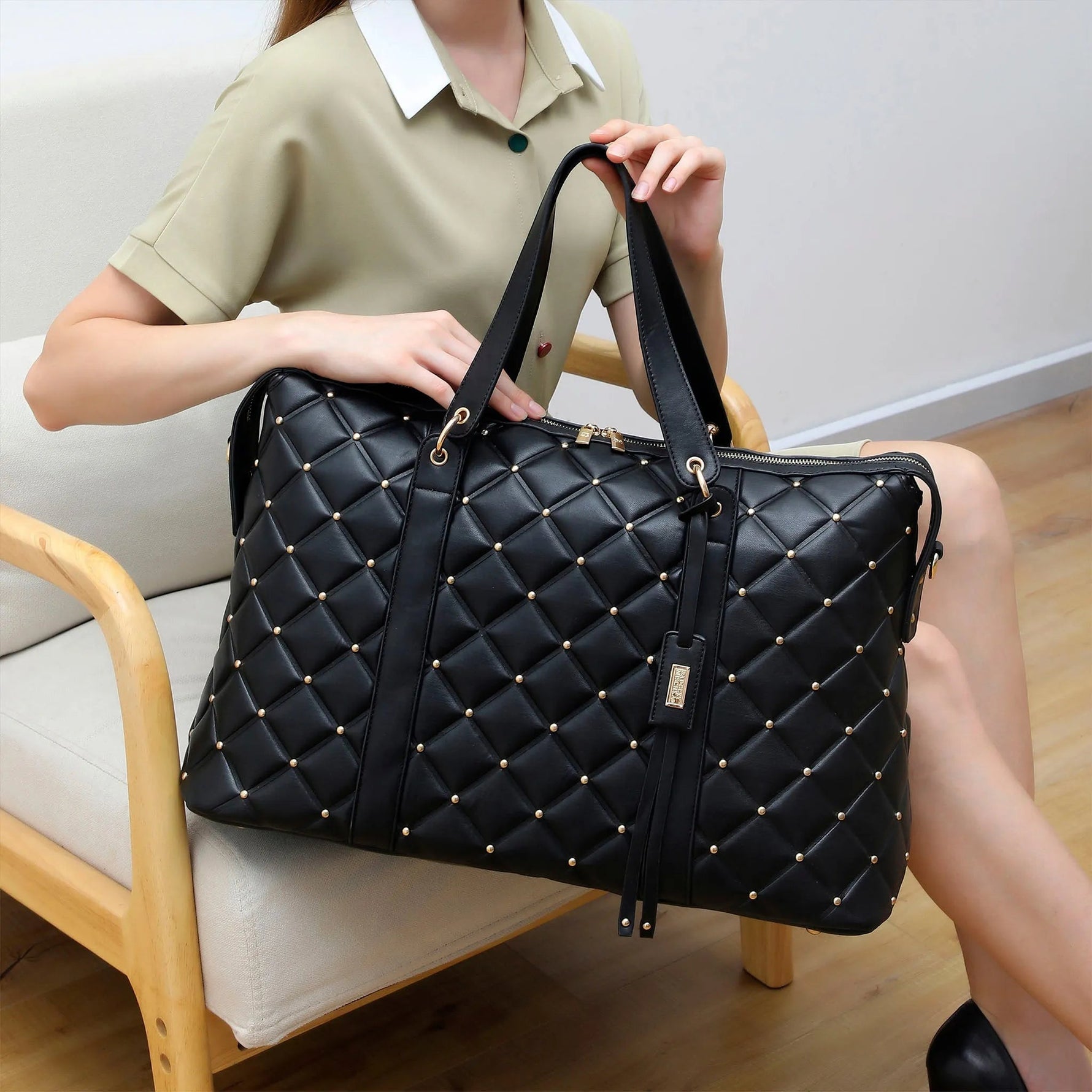 Diamond Quilted Vegan Leather Weekender Tote Bag Travellty