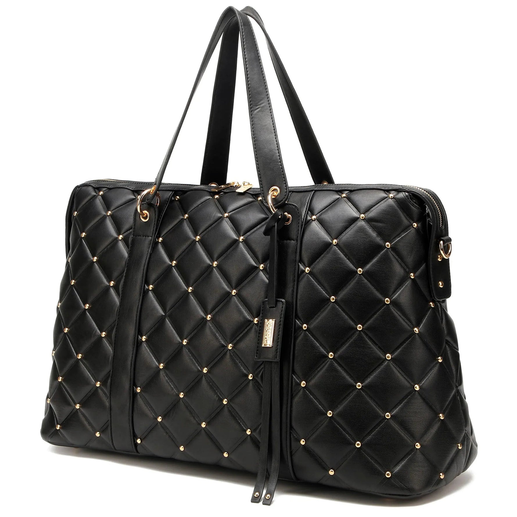 Diamond Quilted Vegan Leather Weekender Tote Bag Travellty