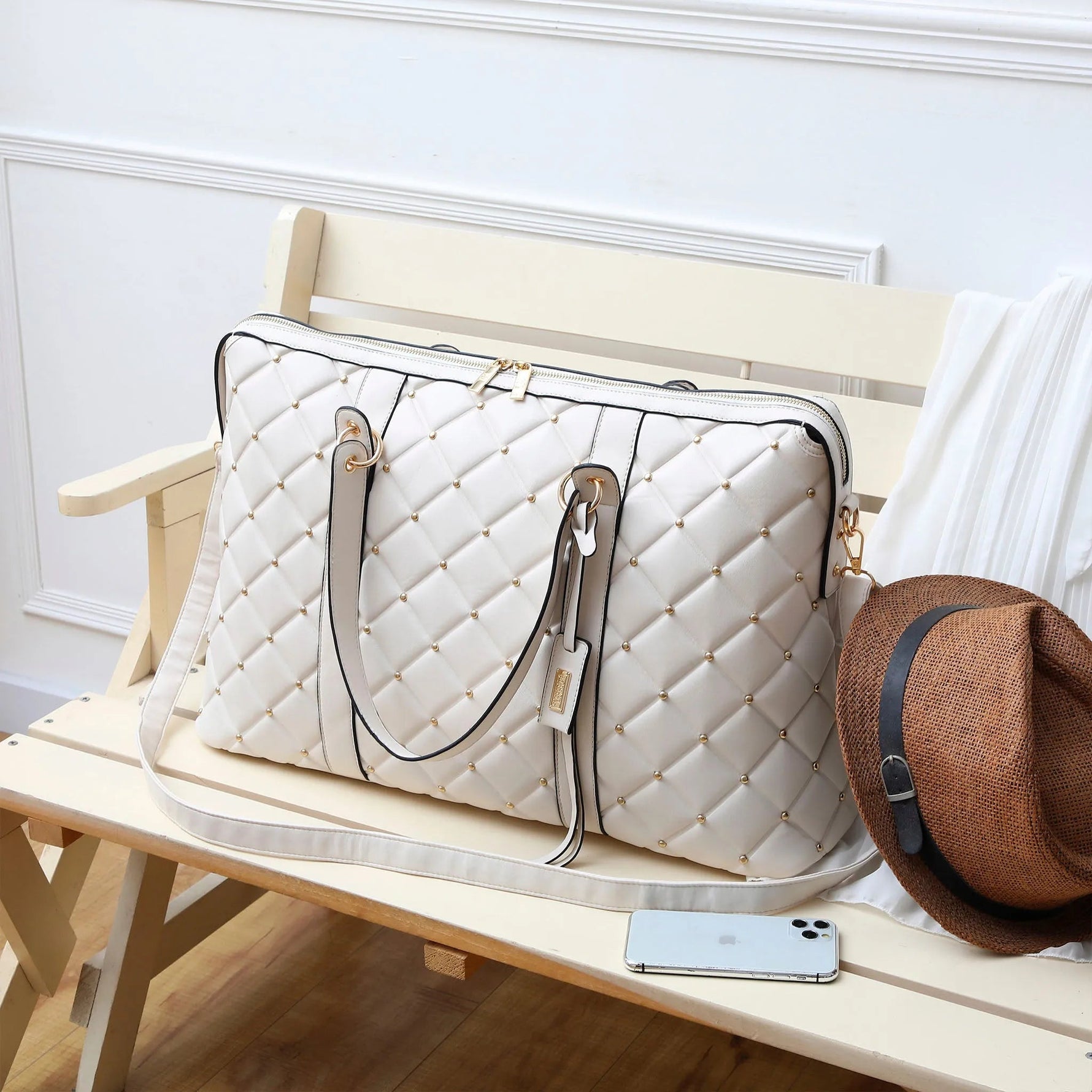 Diamond Quilted Vegan Leather Weekender Tote Bag Travellty