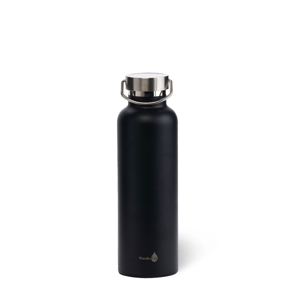 Black with Silver Top Stainless Steel Insulated Water Bottle- 24 Oz