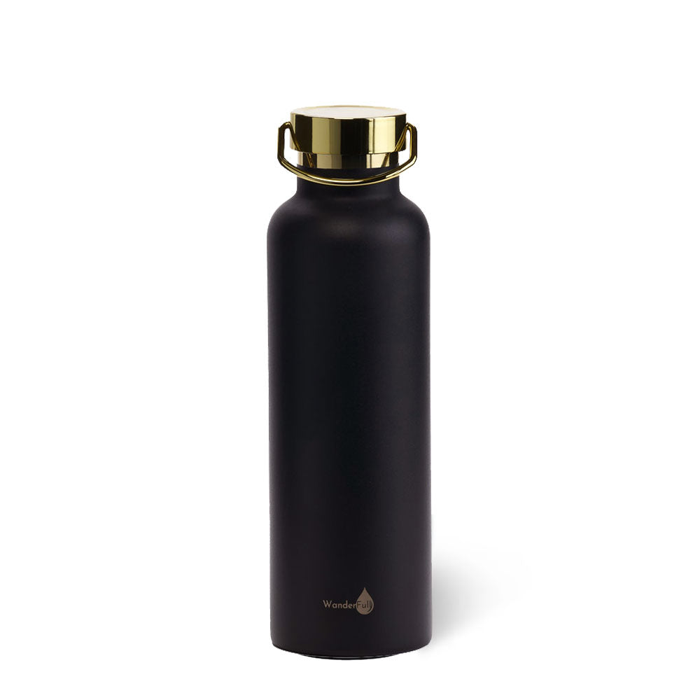 Black with Gold Top Insulated Water Bottle -1000 ml/34 Oz
