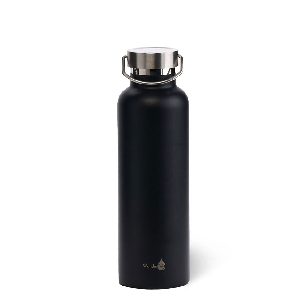 Black with Silver Top Insulated Water Bottle -1000 ml/34 Oz