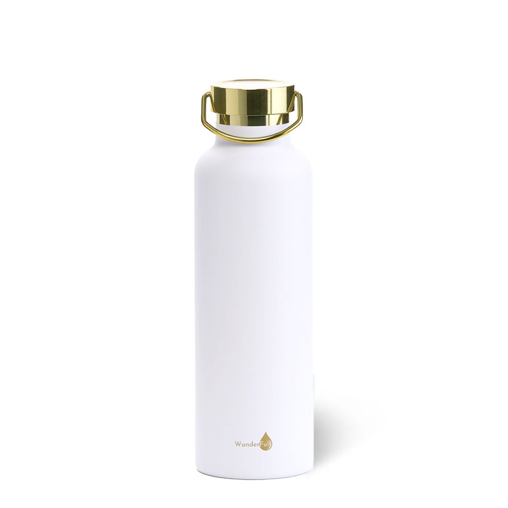 White with Gold Top Insulated Water Bottle- 1000 ml/34 Oz
