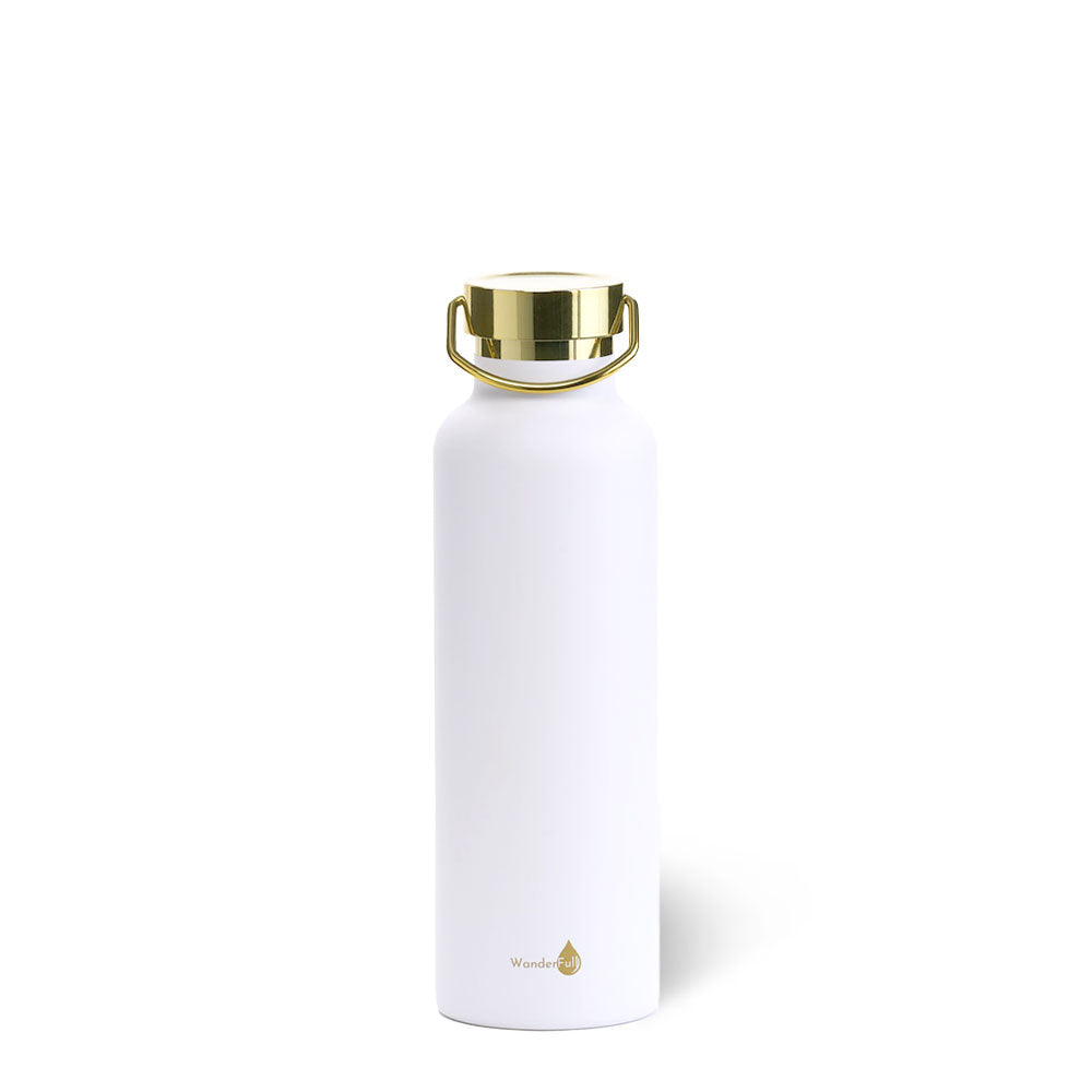 White with Gold Top Insulated Water Bottle- 24 Oz