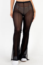 Nylon Mesh Side Slit High Waist Flared Pants (CAPELLA)