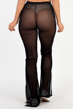 Nylon Mesh Side Slit High Waist Flared Pants (CAPELLA)
