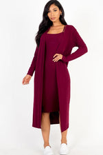 Ribbed Cardigan & Cami Midi Bodycon Dress (CAPELLA)