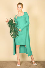 Ribbed Cardigan & Cami Midi Bodycon Dress (CAPELLA)