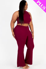 Plus Size Ribbed Mock Neck Crop Tank Top& Bootcut Pants Set (CAPELLA)