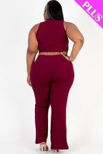 Plus Size Ribbed Mock Neck Crop Tank Top& Bootcut Pants Set (CAPELLA)