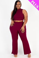 Plus Size Ribbed Mock Neck Crop Tank Top& Bootcut Pants Set (CAPELLA)