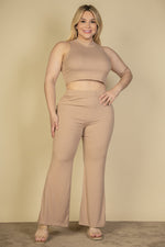 Plus Size Ribbed Mock Neck Crop Tank Top& Bootcut Pants Set (CAPELLA)