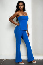 Ribbed Side Slit Bandeau Top & Flare Pants Set (CAPELLA)