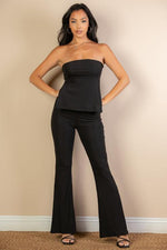 Ribbed Side Slit Bandeau Top & Flare Pants Set (CAPELLA)