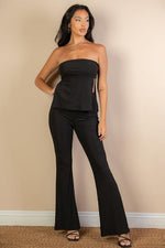 Ribbed Side Slit Bandeau Top & Flare Pants Set (CAPELLA)