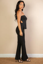 Ribbed Side Slit Bandeau Top & Flare Pants Set (CAPELLA)