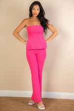 Ribbed Side Slit Bandeau Top & Flare Pants Set (CAPELLA)
