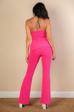 Ribbed Side Slit Bandeau Top & Flare Pants Set (CAPELLA)