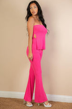 Ribbed Side Slit Bandeau Top & Flare Pants Set (CAPELLA)