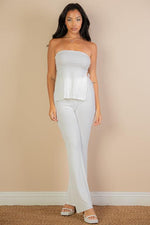 Ribbed Side Slit Bandeau Top & Flare Pants Set (CAPELLA)