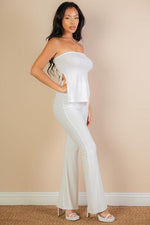 Ribbed Side Slit Bandeau Top & Flare Pants Set (CAPELLA)