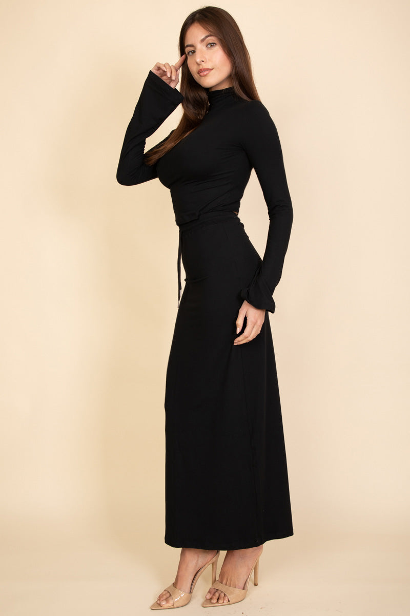 Mock Neck Bell Sleeve Crop Top & Maxi Skirt Set (CAPELLA)