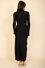 Mock Neck Bell Sleeve Crop Top & Maxi Skirt Set (CAPELLA)