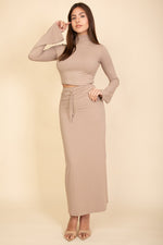 Mock Neck Bell Sleeve Crop Top & Maxi Skirt Set (CAPELLA)