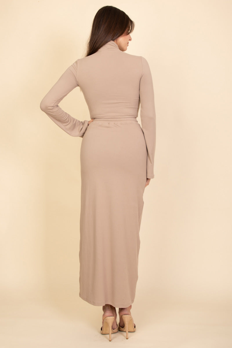 Mock Neck Bell Sleeve Crop Top & Maxi Skirt Set (CAPELLA)